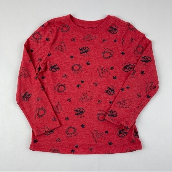 Old Navy Tshirt Boys 5T Red Dinosaurs Long Sleeve Crew Neck - Picture 1 of 6